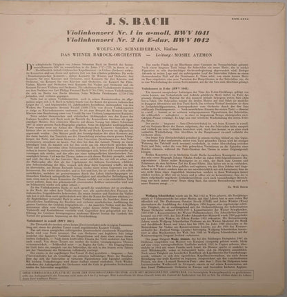 Johann Sebastian Bach, Wolfgang Schneiderhan, Wiener Barockorchester, Moshe Atzmon : Violinkonzert Nr. 1 Und Nr. 2 (LP)