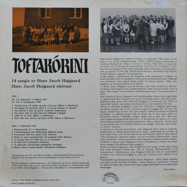 Hans Jacob Højgaard : Hans Jacob Højgaard Og Toftakórini (14 Sangir Av Hans Jacob Højgaard) (LP)