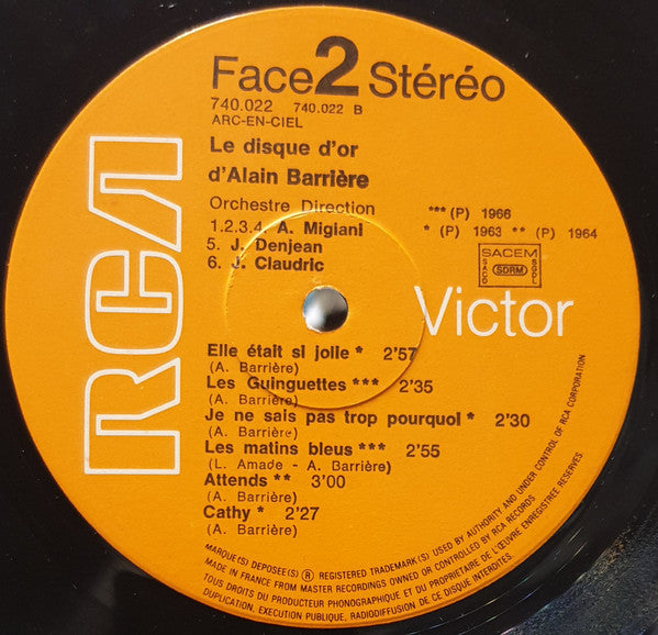 Alain Barrière : Le Disque D'Or D'Alain Barrière (LP, Comp, RE)