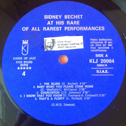 Sidney Bechet : Here Is Sidney Bechet At His Rare Of All Rarest Performances Vol. 1 (LP, Album, Mono, Blu)