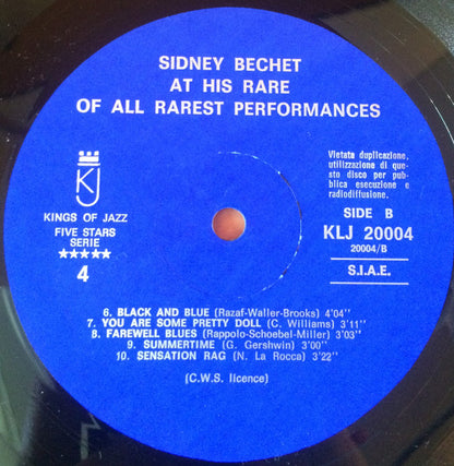 Sidney Bechet : Here Is Sidney Bechet At His Rare Of All Rarest Performances Vol. 1 (LP, Album, Mono, Blu)