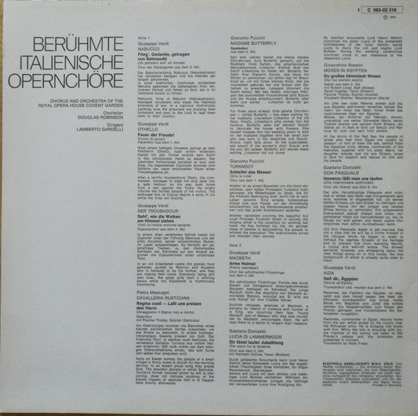 Chorus Of The Royal Opera House, Covent Garden and Orchestra Of The Royal Opera House, Covent Garden, Lamberto Gardelli : Berühmte Italienische Opernchöre (LP, Album)