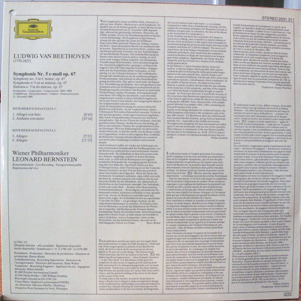 Ludwig van Beethoven / Wiener Philharmoniker, Leonard Bernstein : Symphonie No. 5 (LP)