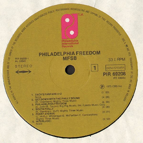 MFSB : Philadelphia Freedom (LP, Album, Gat)