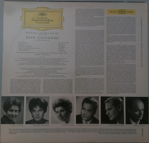 Wolfgang Amadeus Mozart - Sena Jurinac · Irmgard Seefried · Maria Stader · Ernst Haefliger · Dietrich Fischer-Dieskau · Ivan Sardi · Karl Kohn · Walter Kreppel, Ferenc Fricsay : Don Giovanni - In Italiano (LP)