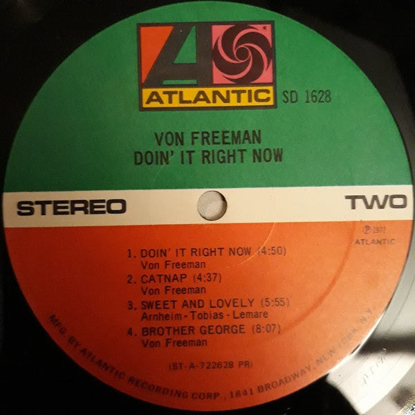 Von Freeman : Doin' It Right Now (LP, Album, PR)