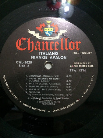 Frankie Avalon : Italiano (LP, Album, Mono)