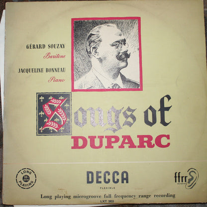 Henri Duparc - Gérard Souzay, Jacqueline Bonneau : Songs Of Duparc (LP, Mono)