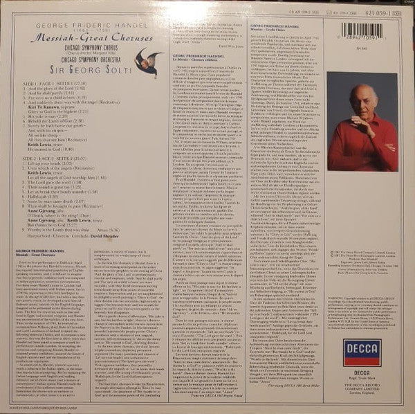 Georg Friedrich Händel  /  Chicago Symphony Orchestra & Chicago Symphony Chorus, Georg Solti : Messiah - Great Choruses (LP, Album)