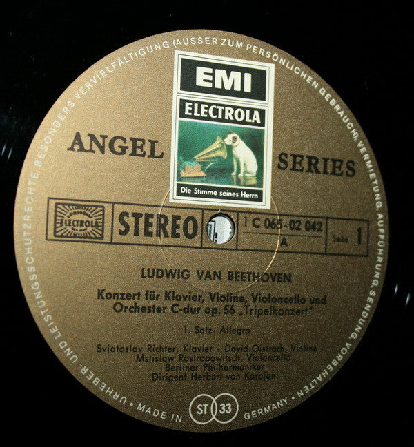 Ludwig van Beethoven - Berliner Philharmoniker, David Oistrach, Mstislav Rostropovich, Sviatoslav Richter, Herbert von Karajan : Tripelkonzert C-Dur Op.56 (LP, Gat)