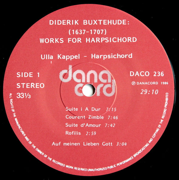 Dieterich Buxtehude, Ulla Kappel : Works For Harpsichord (LP)