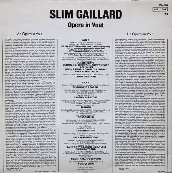 Slim Gaillard : Opera In Vout (LP, Comp, RE)