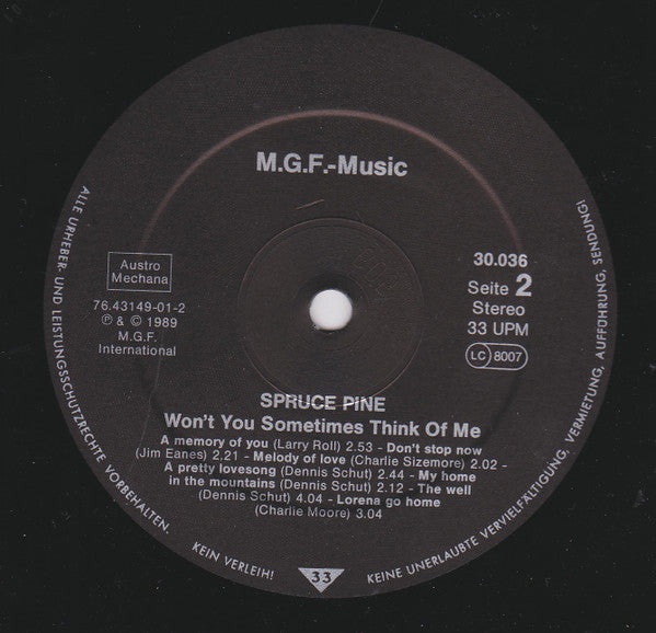 Spruce Pine : Won't You Sometimes Think Of Me (LP, Album)