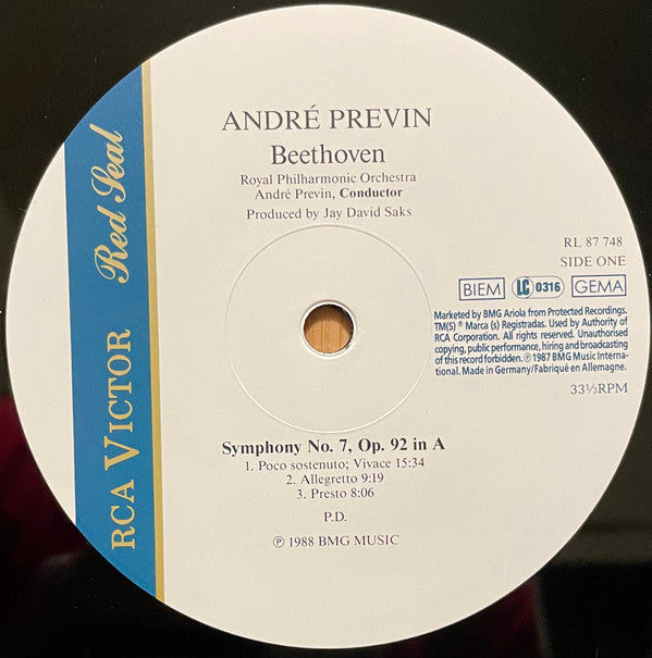 André Previn, Royal Philharmonic Orchestra, Ludwig van Beethoven : Symphony No.7, Coriolan & Prometheus Overtures (LP, Album)