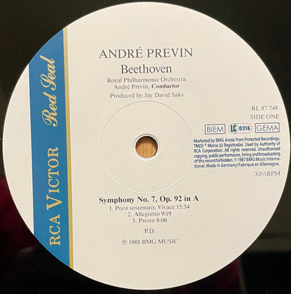 André Previn, Royal Philharmonic Orchestra, Ludwig van Beethoven : Symphony No.7, Coriolan & Prometheus Overtures (LP, Album)
