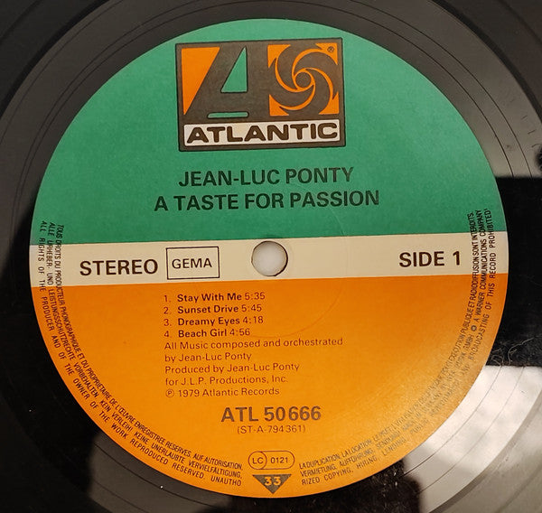Jean-Luc Ponty : A Taste For Passion (LP, Album, RE)