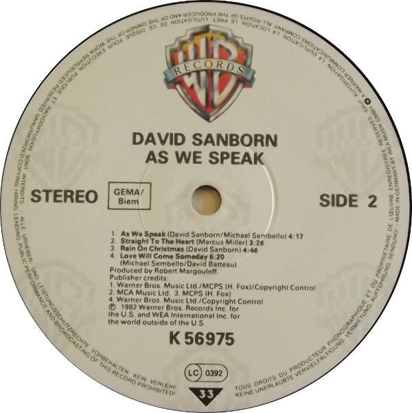 David Sanborn : As We Speak (LP, Album)