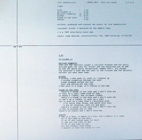 Ivor Axeglovitch : Heads Off! / Alle Kan Synge (LP, Album)