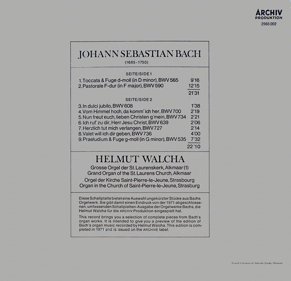 Johann Sebastian Bach · Helmut Walcha : Hi-Fi Orgel (LP, Smplr)