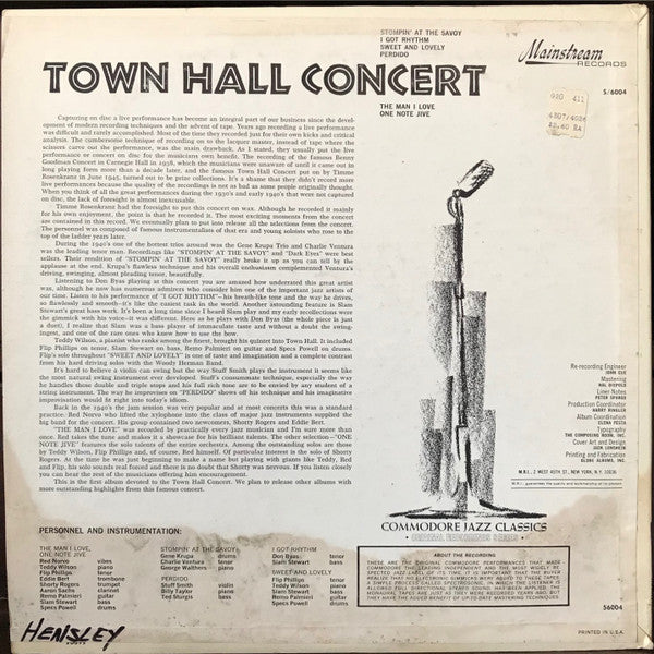 Various : Town Hall Concert (LP, Album)