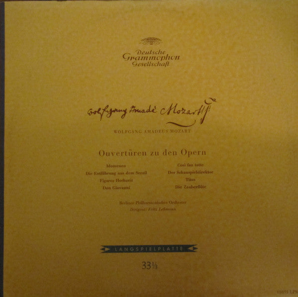 Wolfgang Amadeus Mozart, Fritz Lehmann, Berliner Philharmoniker : Ouvertüren Zu Den Opern (LP, Mono, Gat)