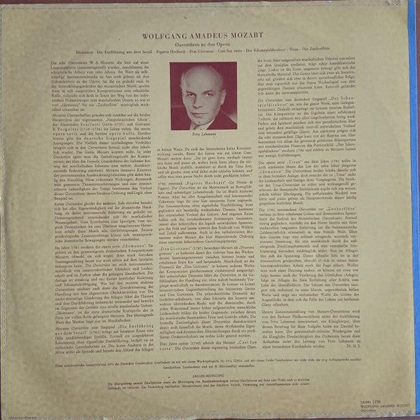 Wolfgang Amadeus Mozart, Fritz Lehmann, Berliner Philharmoniker : Ouvertüren Zu Den Opern (LP, Mono, Gat)