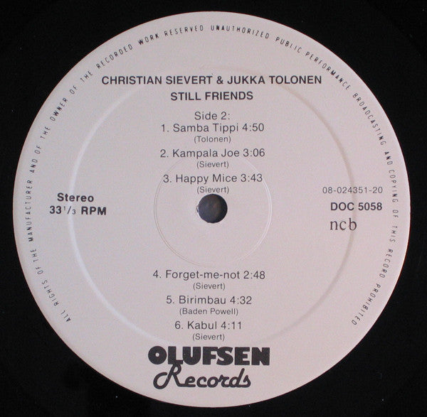 Christian Sievert & Jukka Tolonen : Still Friends (LP, Album)