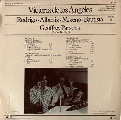 Victoria De Los Angeles, Geoffrey Parsons (2) - Isaac Albéniz • Julian Bautista • Joaquín Rodrigo • Salvador Moreno (2) : Recital  (LP)