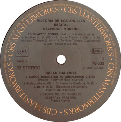 Victoria De Los Angeles, Geoffrey Parsons (2) - Isaac Albéniz • Julian Bautista • Joaquín Rodrigo • Salvador Moreno (2) : Recital  (LP)
