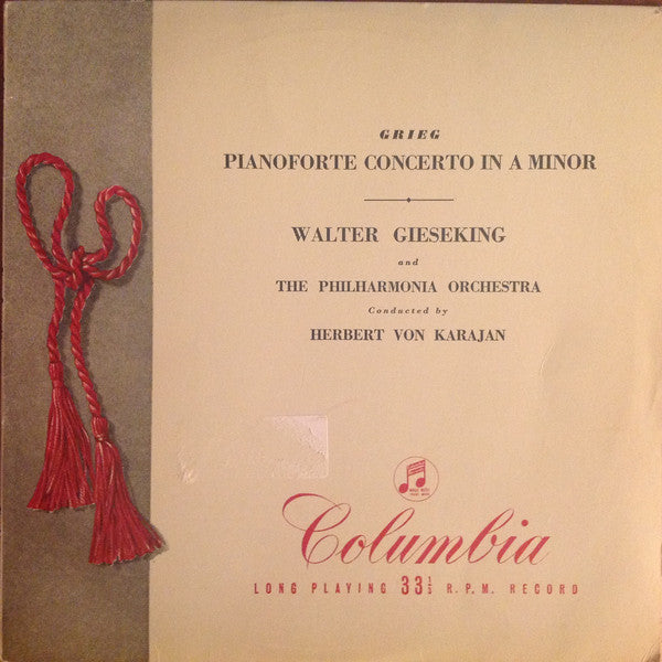 Edvard Grieg - Walter Gieseking And Philharmonia Orchestra , Conducted By Herbert von Karajan : Pianoforte Concerto In A Minor (10", Mono)