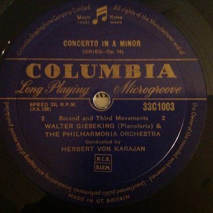 Edvard Grieg - Walter Gieseking And Philharmonia Orchestra , Conducted By Herbert von Karajan : Pianoforte Concerto In A Minor (10", Mono)