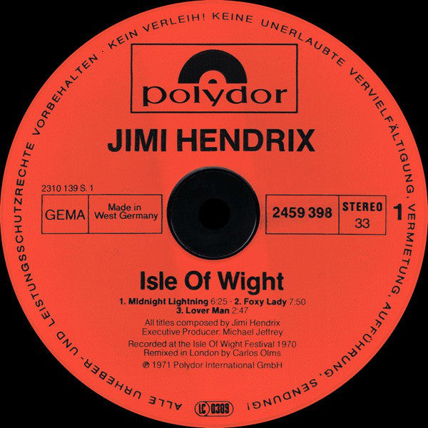 Jimi Hendrix : Isle Of Wight (LP, Album, RE)