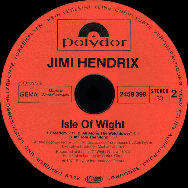 Jimi Hendrix : Isle Of Wight (LP, Album, RE)