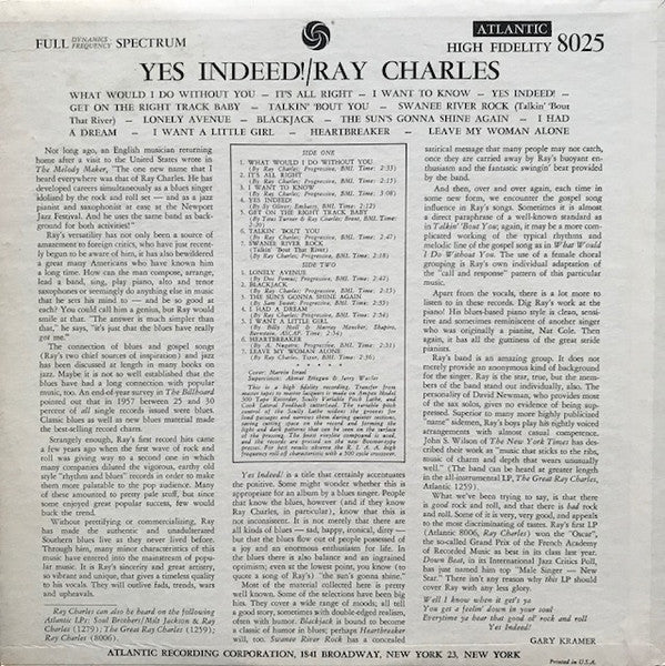 Ray Charles : Yes Indeed! (LP, Album, Mono, RP)