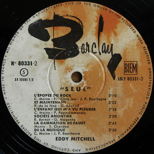 Eddy Mitchell : Seul (LP, Album)