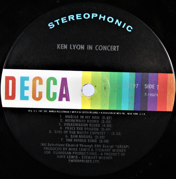 Ken Lyon : Ken Lyon In Concert (LP, Album, Pin)