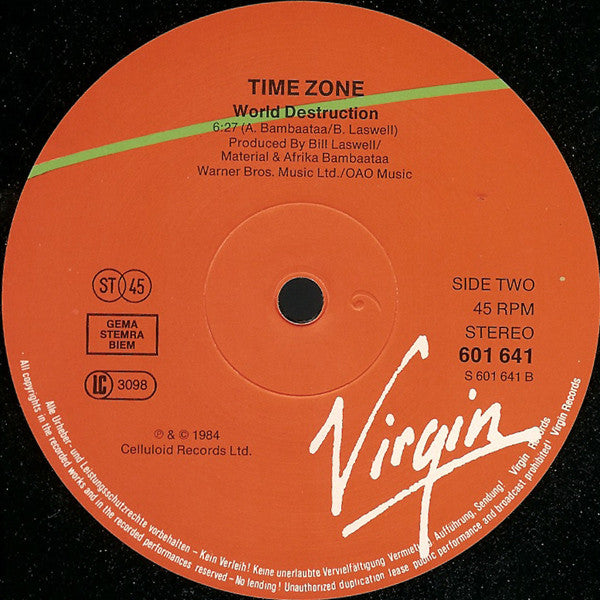 Time Zone Featuring John Lydon & Afrika Bambaataa : World Destruction (12")