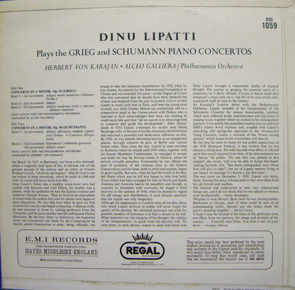 Edvard Grieg & Robert Schumann, Dinu Lipatti, Alceo Galliera, Herbert Von Karajan, Philharmonia Orchestra : Piano Concertos (LP, Mono)