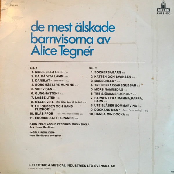 Adolf Fredriks Musikklasser, Ingela Renliden : De Mest Älskade Barnvisorna Av Alice Tegnér (LP, Mad)