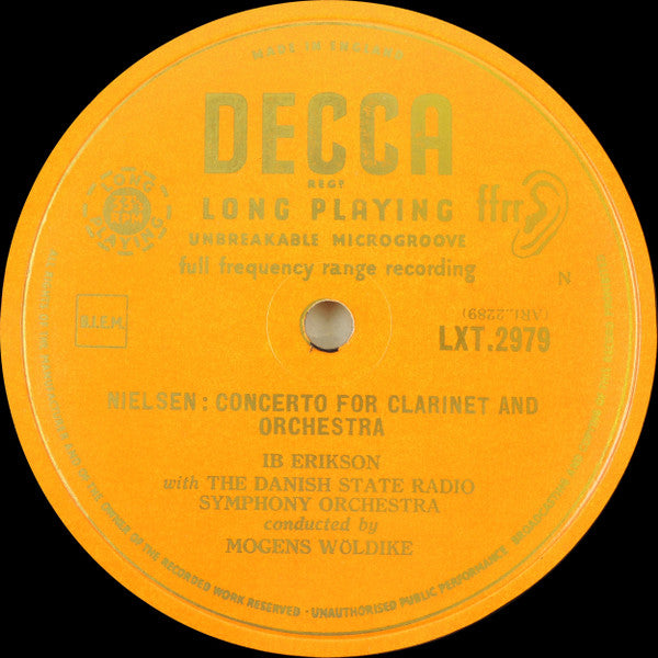 Carl Nielsen, Thomas Jensen, Mogens Wöldike Conducting Statsradiofoniens Symfoniorkester : Concerto For Flute And Orchestra / Concerto For Clarinet And Orchestra (LP, Mono)