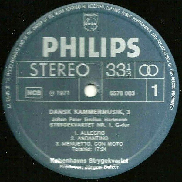 Johan Peter Emilius Hartmann, Christian Frederick Emile Horneman, Københavns Strygekvartet : Dansk Kammermusik 3 (LP)