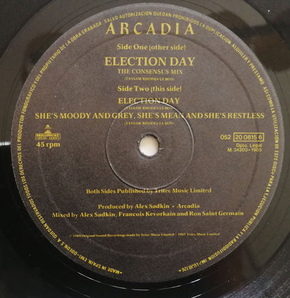 Arcadia (3) : Election Day (The Consensus Mix) (12", Maxi)