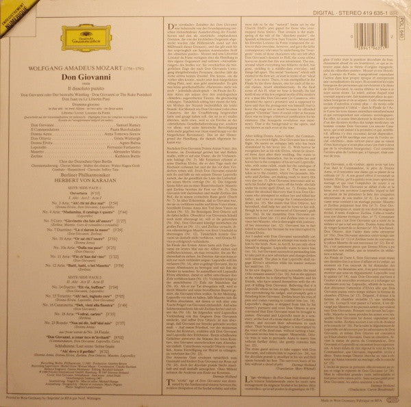 Wolfgang Amadeus Mozart / Berliner Philharmoniker, Herbert Von Karajan : Don Giovanni (Querschnitt) (LP, Dig)