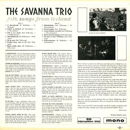 Savanna Tríóið : Folk Songs From Iceland (LP, Album, Mono)