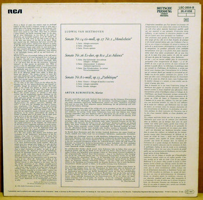 Arthur Rubinstein, Ludwig Van Beethoven : Sonata No. 14 "Moonlight"-"Mondschein" · Sonata No. 26 "Les Adieux" · Sonata No. 8 "Pathétique" (LP, RE, RP)