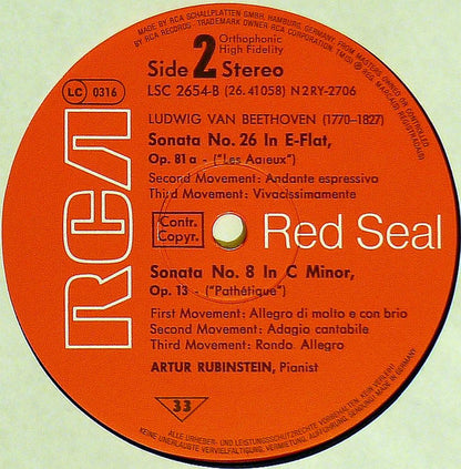 Arthur Rubinstein, Ludwig Van Beethoven : Sonata No. 14 "Moonlight"-"Mondschein" · Sonata No. 26 "Les Adieux" · Sonata No. 8 "Pathétique" (LP, RE, RP)