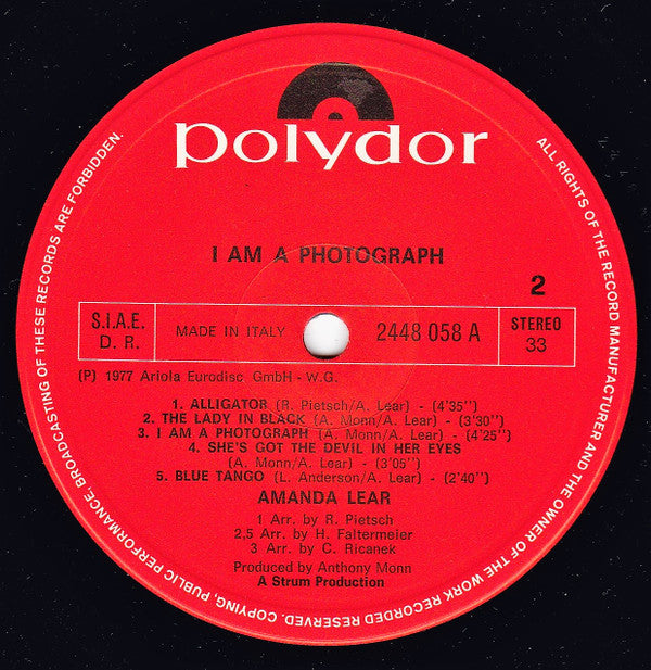 Amanda Lear : I Am A Photograph (LP, Album)