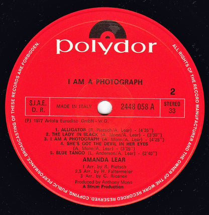 Amanda Lear : I Am A Photograph (LP, Album)