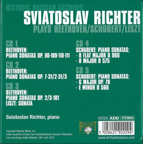 Sviatoslav Richter - Ludwig Van Beethoven / Franz Schubert / Franz Liszt : Sviatoslav Richter In Concert (5xCD, Comp + Box)