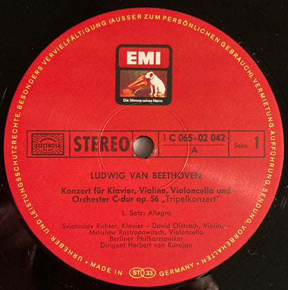 Ludwig van Beethoven - Berliner Philharmoniker, David Oistrach, Mstislav Rostropovich, Sviatoslav Richter, Herbert von Karajan : Tripelkonzert C-Dur Op.56 (LP)